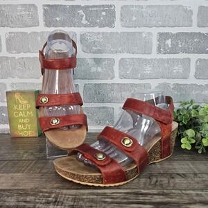 Dansko Savannah Leather Strappy Wedge Sandals Red Brown EU 41 US 10–10.5